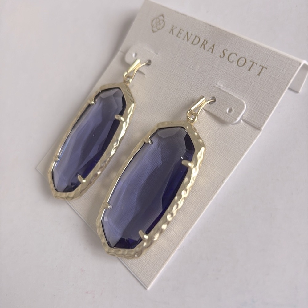 EUC [Kendra Scott] Ella Iolite Purple Crystal Glass Silver Faceted Drop Earrings - Picture 8 of 11